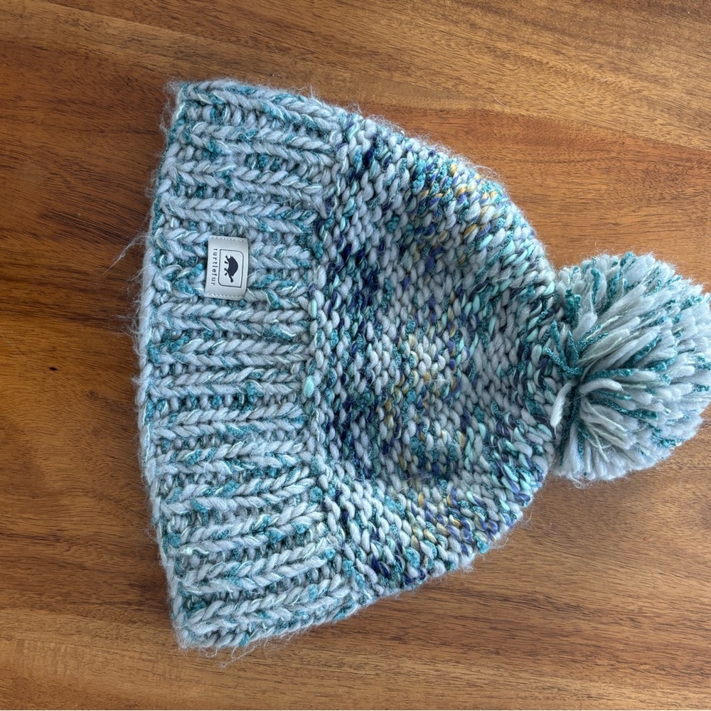 Turtle Fur Cozy Knit Pom-Pom Beanie - Blue